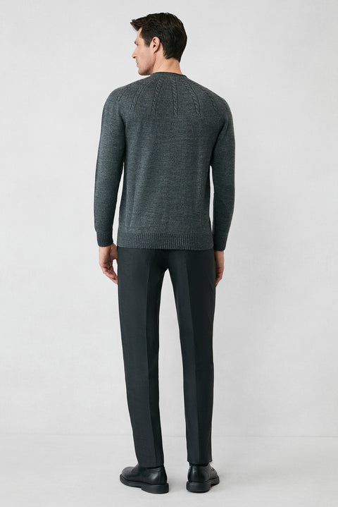 Medium Gray Semi-Turtleneck Slim Fit Patterned Seamless Knit Sweater