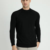 Black Semi-Turtleneck Slim Fit Narrow Cut Patterned Knit Sweater