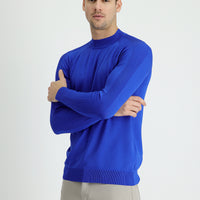 Navy Blue Semi-Turtleneck Slim Fit Narrow Cut Patterned Knit Sweater