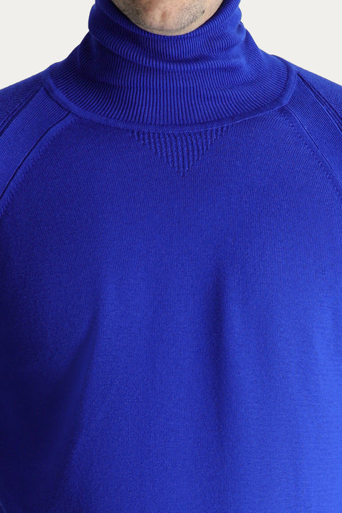 Navy Blue Turtleneck Slim Fit Narrow Cut Patterned Cotton Knit Sweater