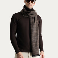 Dark Brown Turtleneck Slim Fit Narrow Cut Patterned Cotton Knit Sweater