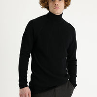 Black Turtleneck Slim Fit Patterned Knit Sweater