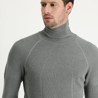 Medium Grey Melange Turtleneck Slim Fit Narrow Cut Patterned Knit Sweater