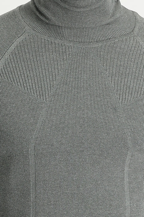 Medium Grey Melange Turtleneck Slim Fit Narrow Cut Patterned Knit Sweater