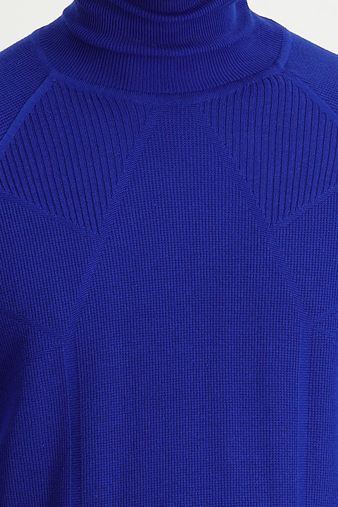 Light Navy Blue Turtleneck Slim Fit Narrow Cut Patterned Cotton Knit Sweater