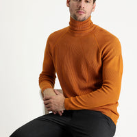 Pumpkin Turtleneck Slim Fit Narrow Cut Patterned Cotton Knit Sweater