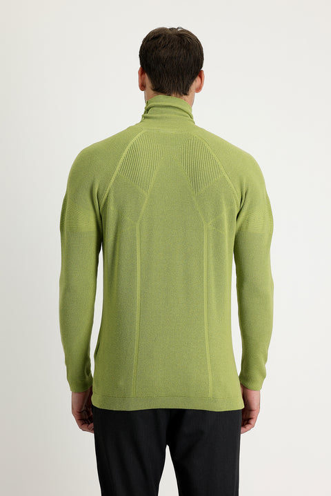 Pistachio Green Turtleneck Slim Fit Narrow Cut Patterned Knit Sweater