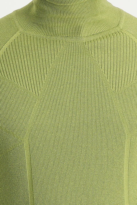 Pistachio Green Turtleneck Slim Fit Narrow Cut Patterned Knit Sweater