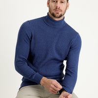 Indigo Melange Turtleneck Slim Fit Patterned Knit Sweater