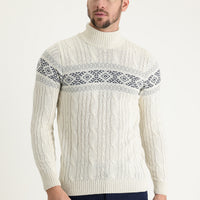Off-white Turtleneck Slim Fit Narrow Cut Wool Patterned Knit Sweater