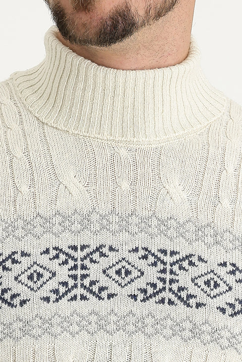 Off-white Turtleneck Slim Fit Narrow Cut Wool Patterned Knit Sweater