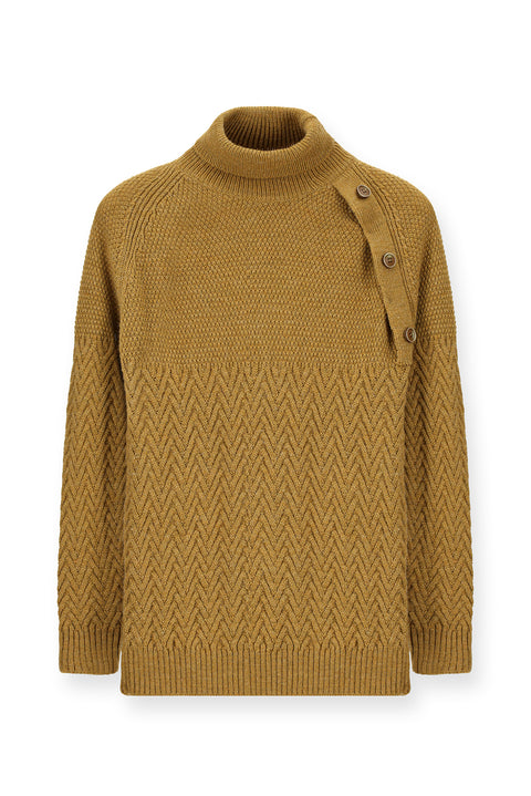 Camel Turtleneck Slim Fit Patterned Wool Knit Sweater