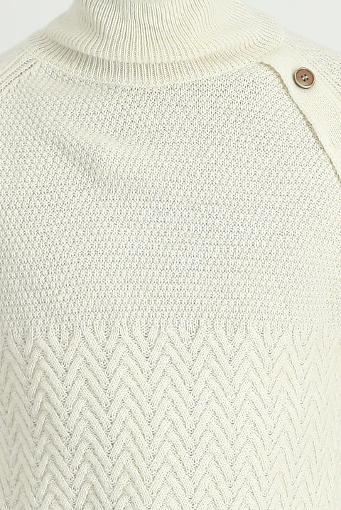 Off-white Turtleneck Slim Fit Patterned Wool Knit Sweater