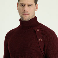 Dark Burgundy Turtleneck Slim Fit Patterned Wool Knit Sweater