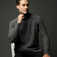 Medium Grey Melange Turtleneck Slim Fit Narrow Cut Patterned Wool Knit Sweater