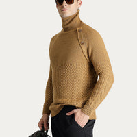 Camel Turtleneck Slim Fit Patterned Wool Knit Sweater
