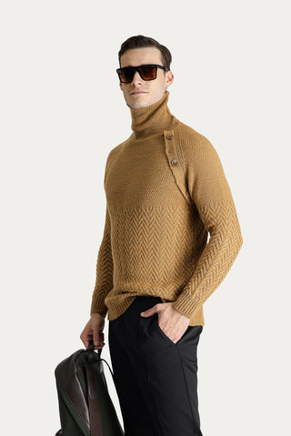  Camel Balıkçı Yaka Slim Fit Dar Kesim Desenli Yünlü Triko Kazak