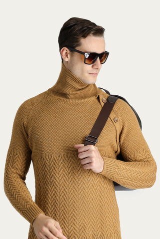  Camel Balıkçı Yaka Slim Fit Dar Kesim Desenli Yünlü Triko Kazak