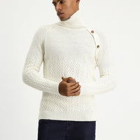 Off-white Turtleneck Slim Fit Patterned Wool Knit Sweater