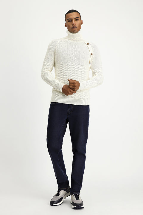 Off-white Turtleneck Slim Fit Patterned Wool Knit Sweater