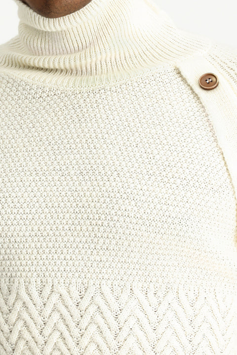 Off-white Turtleneck Slim Fit Patterned Wool Knit Sweater