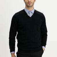 Black V-Neck Regular Fit Patterned Knit Sweater