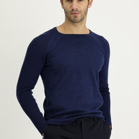 Medium Navy Crew Neck Slim Fit Patterned Cotton Knit Sweater