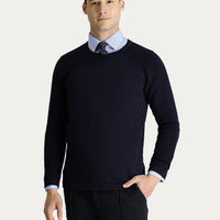 Dark Navy Crew Neck Slim Fit Patterned Cotton Knit Sweater
