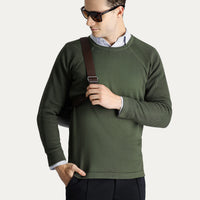 Light Khaki Crew Neck Slim Fit Patterned Cotton Knit Sweater