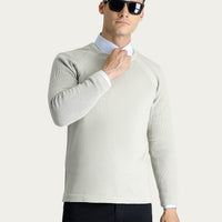 Stone Crew Neck Slim Fit Patterned Cotton Knit Sweater