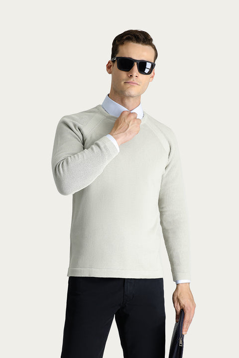 Stone Crew Neck Slim Fit Patterned Cotton Knit Sweater