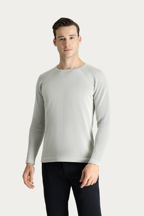 Stone Crew Neck Slim Fit Patterned Cotton Knit Sweater