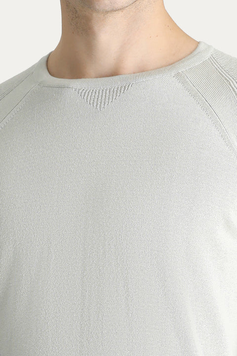 Stone Crew Neck Slim Fit Patterned Cotton Knit Sweater