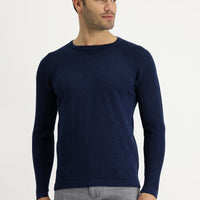 Medium Petroleum Crew Neck Slim Fit Patterned Cotton Knit Sweater