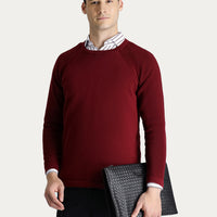 Açık Bordo Bisiklet Yaka Slim Fit Desenli Pamuklu Triko Kazak