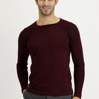 Koyu Bordo Bisiklet Yaka Slim Fit Desenli Pamuklu Triko Kazak