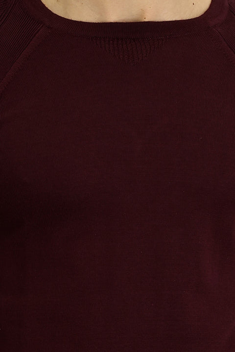 Koyu Bordo Bisiklet Yaka Slim Fit Desenli Pamuklu Triko Kazak