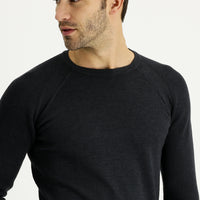 Medium Anthracite Crew Neck Slim Fit Patterned Cotton Knit Sweater