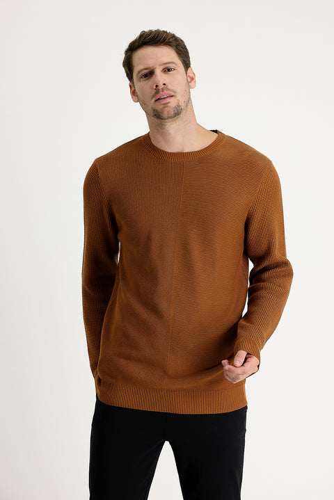 Cinnamon Crew Neck Slim Fit Narrow Cut Patterned Knit Sweater