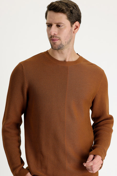 Cinnamon Crew Neck Slim Fit Narrow Cut Patterned Knit Sweater