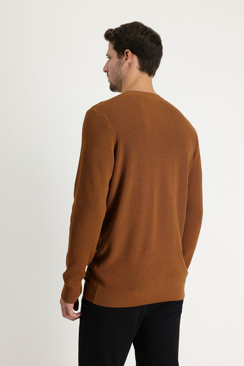 Cinnamon Crew Neck Slim Fit Narrow Cut Patterned Knit Sweater