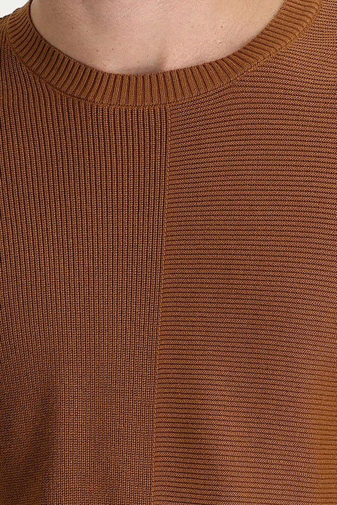Cinnamon Crew Neck Slim Fit Narrow Cut Patterned Knit Sweater