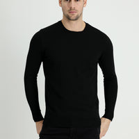 Black Crew Neck Slim Fit Narrow Cut Knit Sweater