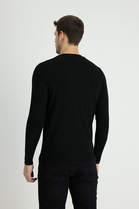 Black Crew Neck Slim Fit Narrow Cut Knit Sweater