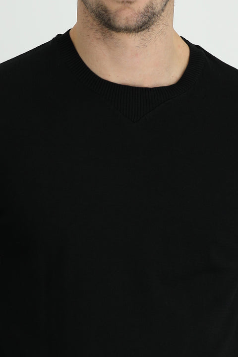 Black Crew Neck Slim Fit Narrow Cut Knit Sweater