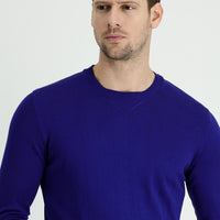 Saks Mavi Bisiklet Yaka Slim Fit Dar Kesim Desenli Pamuklu Triko Kazak