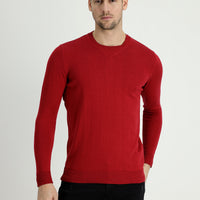 Koyu Kırmızı Bisiklet Yaka Slim Fit Dar Kesim Triko Kazak