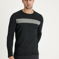 Dark Anthracite Melange Crew Neck Slim Fit Narrow Cut Patterned Knit Sweater