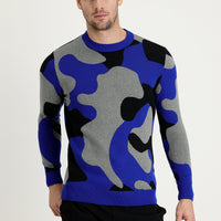 Light Navy Blue Crew Neck Slim Fit Narrow Cut Patterned Knit Sweater