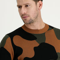 Cinnamon Crew Neck Slim Fit Narrow Cut Patterned Knit Sweater